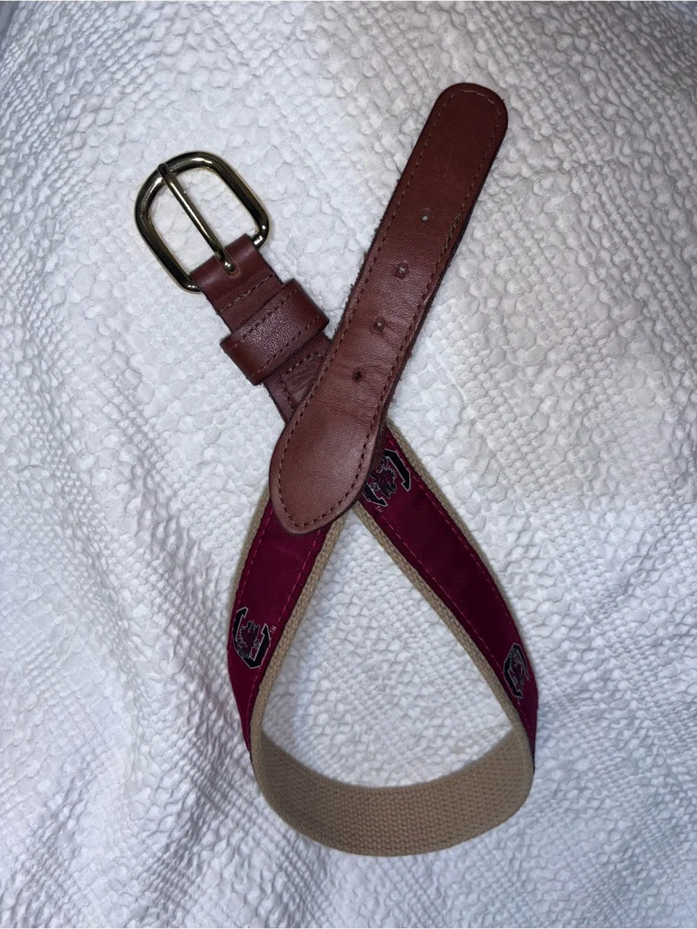 Boys University of South Carolina Maroon and Brown Leather-Trim Belt size 24